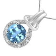 thumbnail image 3 of Mauli Jewels Engagement Necklace for Women 2.25 Carat Round Shaped Blue Topaz and Diamond Pendant 4-prong 10K White Gold|Silver Chain, 3 of 5