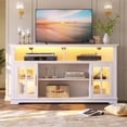 thumbnail image 2 of PAPROOS White TV Stand for 70 Inch TV, Modern Farmhouse TV Cabinet with LED Light, Entertainment Center, Media Console Table with Storage for Living Room, 2 of 7