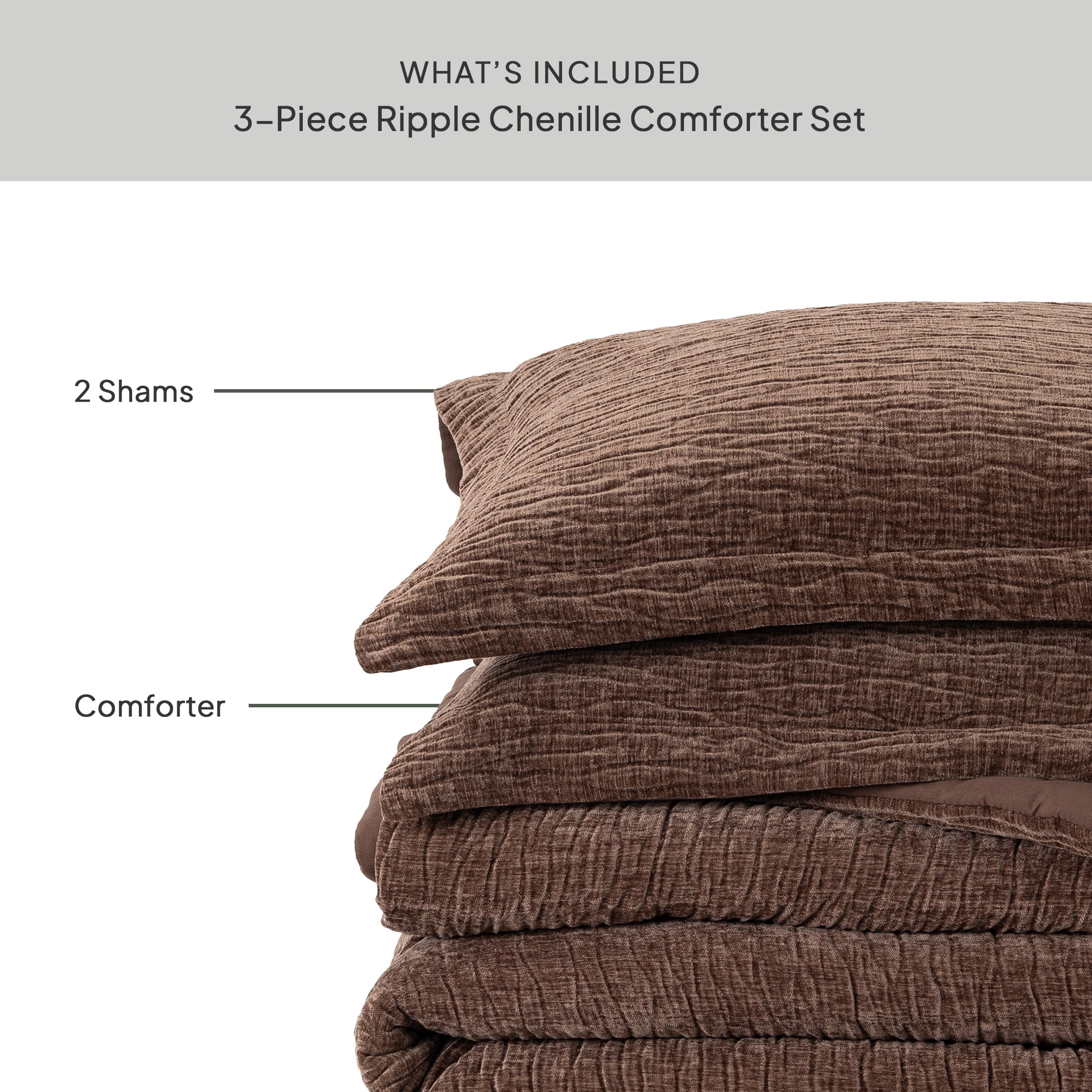 Better Homes & Gardens 3-Piece Brown Basket Rippled Chenille Comforter Set, King