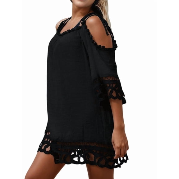 Women'S Suit Cover Up Swimsuit Coverup Summer Off Shoulder Loose Beach Cover Up Black One size