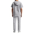 thumbnail image 3 of Men's 2 Piece Hooded Short Sleeve Shirt And Long Pants Set, Lightweight Linen Style Casual Summer Outfit For Vacation, Daily Wear And Outdoor Loungewear,Gray,XXL, 3 of 3