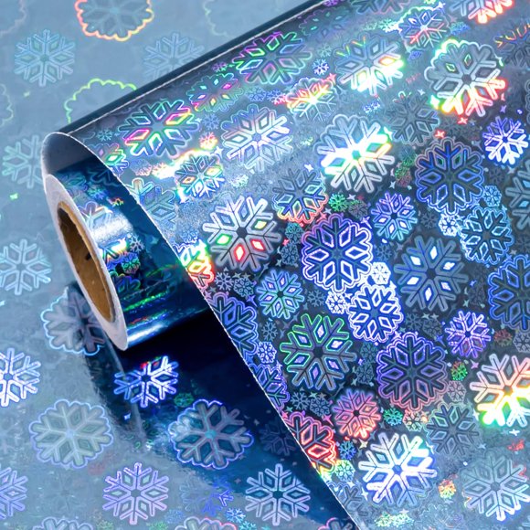 Papel de regalo Retrify con forma de copo de nieve azul holográfico, 43 cm x 10 m