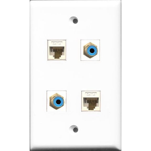 RiteAV - 2 Port RCA Blue 2 Port Cat6 Ethernet White Wall Plate