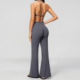 thumbnail image 5 of Telankuip Womens 2 Piece Workout Gym Outfits Tummy Control High Waist Stretch Seamless Flare Leggings Matching Sleeveless Deep V-Neck Halter Yoga Bra with Padded Casual Sports Sets 1-Grey S, 5 of 5