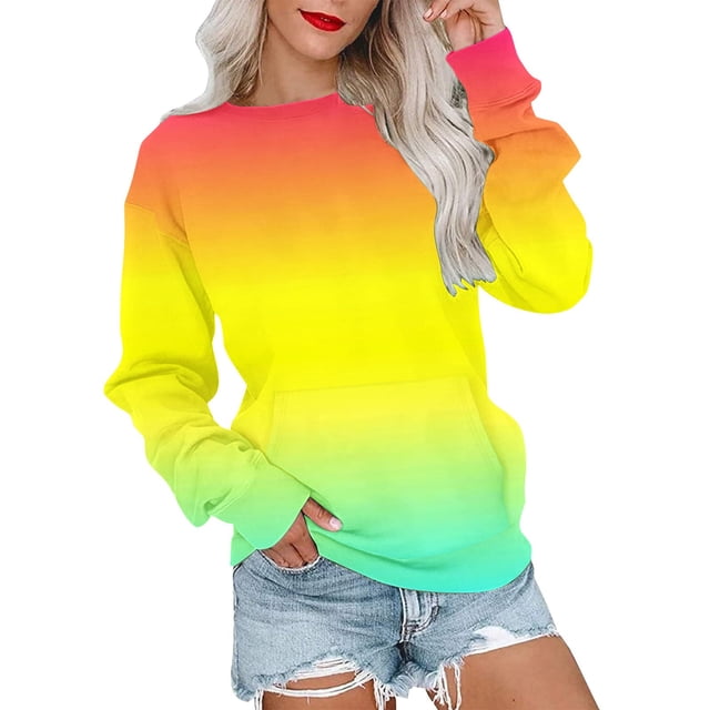Mrat Chandail à Fermeture Éclair pour Femmes, Col Rond Ample, Manches Longues, Blouse Décontractée Sans Capuche, Chandail Imprimé avec Poche, Jaune G