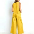 thumbnail image 4 of GILIGEGE Two Piece Sets for Women Summer Solid Color Elegant Two Piece Round Neck Vest and Wide Leg Pants Suit for Women Summer Beach Vacation Outfits Lounge Tracksuits Yellow S, 4 of 4