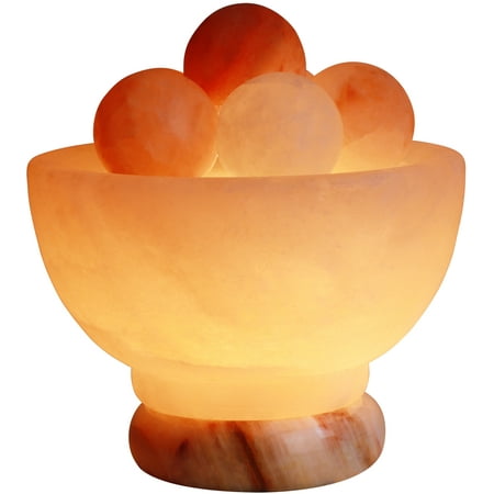Massagers Spa Collection Himalayan Rock Salt Crystal Balls Healing Lamp, 7 Inch Diameter - Soft Calm Therapeutic Light - Handcrafted Salt Crystal Bowl w/6 Healing Balls - Table Lamp, Dark Orange