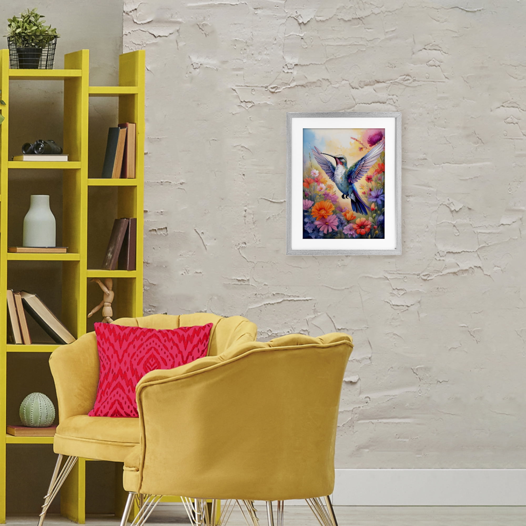 Stupell Industries Colorful Hummingbird in Bloom Gray Framed Print Under Glass, design by Creative Studio