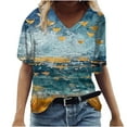 thumbnail image 1 of Camisetas de Cuello en V para las Mujeres Más Talla Impresa de Verano, Suelta Casual Camiseta de Manga Corta para Todas las Estaciones, 1 of 4