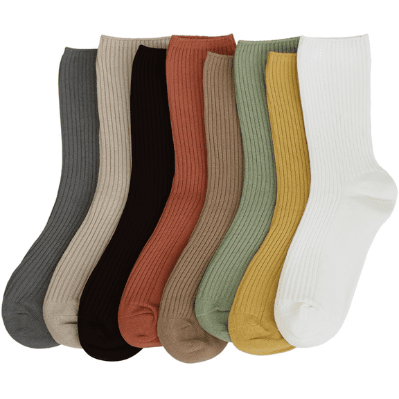 Qwertyu 8 Pairs Womens Crew Socks Cute Casual Athletic Crew Neutral Long Fall Cotton Socks for Women Color One Size