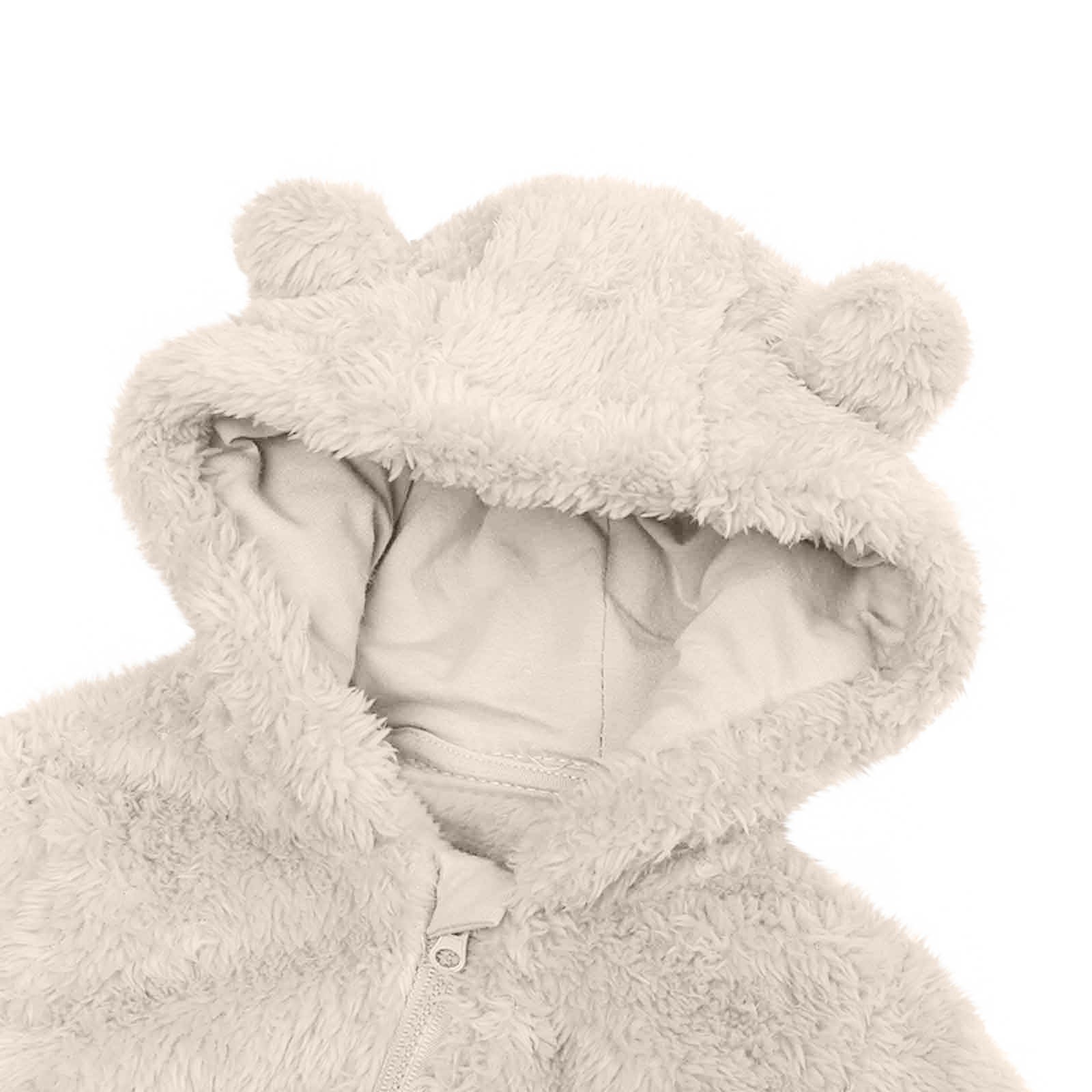 Baby Jumpsuit Baby Snowsuits Winter Fleece Romper with Hood Newborn Bear Snowsuit Boy and Girl One Piece Suit for 0-12 Months, Beige, 9-12 Months