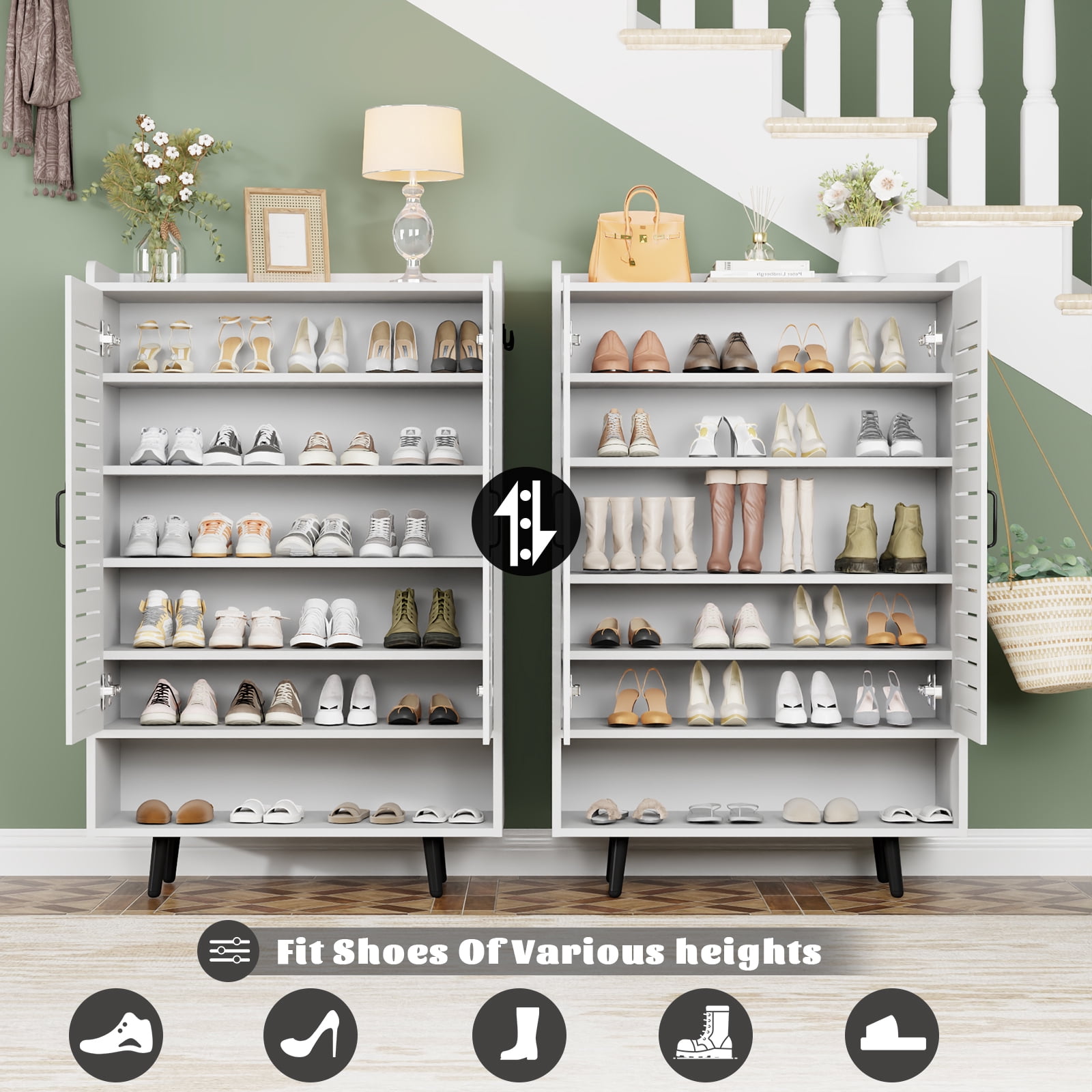 Bel Ark Modern Shoe Cabinet, 7-Tier Adjustable Shelves, Holds 30 Pairs, White