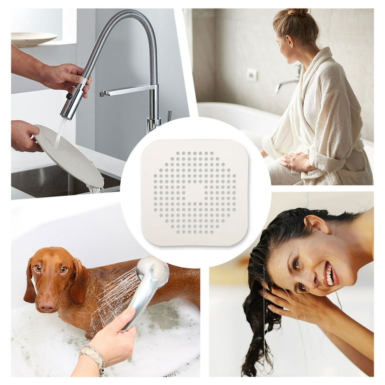 2PCS Drain Hair Catcher, Silicone Square Shower Drain Cover, Flat Silicone  Plug for Bathroom and Kitchen with Suction Cups, Filter Shower Drain  Protection Flat Strainer Stopper (Gray) 