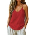 thumbnail image 4 of GILIGEGE Womens Camisole Tank Tops,Causal V-Neck Sleeveless Tops,Summer Loose Fit Spaghetti Strap Cami Shirts,Plain Strappy Vest Top,Lightweight Gauze Shirts, Beach Vacation Cami Red M, 4 of 4