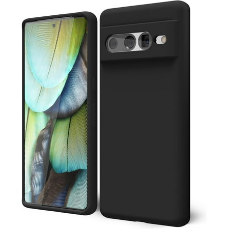 KOMI for Google Pixel 7 Pro Phone Case Liquid Silicone, Cute Thin Slim Soft Rubber TPU Plain Smooth Gel Cover for Women Girl Aesthetic Design, Matte Solid Protective & Shockproof Bumper Grip, Black