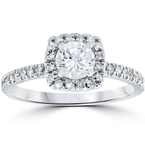 Pompeii 1/2ct Diamond Cushion Halo Engagement Ring 10K White Gold (G/H,I1-I2)