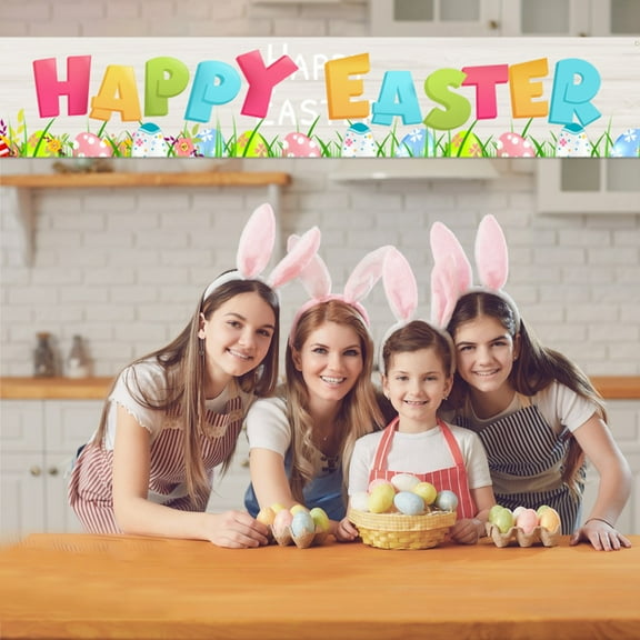 Large Happy Easter Sign Banner, Traditional Easter Day Banner, Easter Hang Porch Banner, Indoor Easter Theme Party Rustic Lawn Sign, White