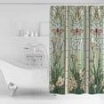 thumbnail image 2 of Green Vintage Stained Glass Shower Curtain, 48" x 72", Flowers Butterfly Waterproof Bathroom Curtain Washable Shower Curtain Set with 12 Hooks, 2 of 6