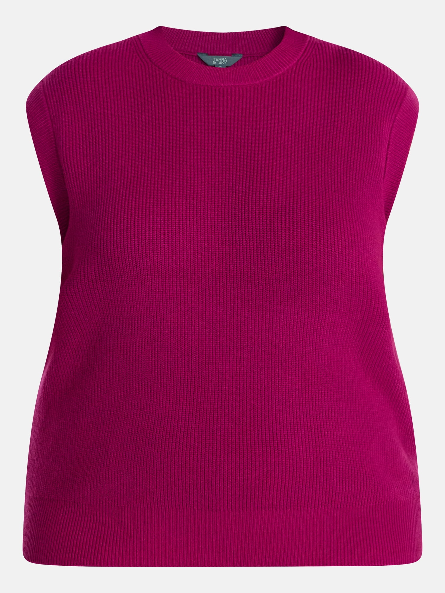 Terra & Sky Women's Plus Ribbed Sleeveless Crewneck Top, Sizes 0X-5X
