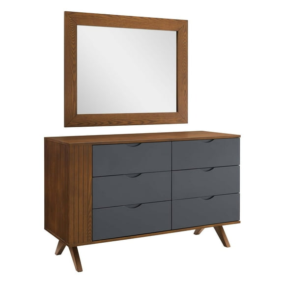 Dresser Drawer Chest Mirror Set, Walnut, Wood, Modern Contemporary, Mid Century Bedroom Living Master Guest Suite Room