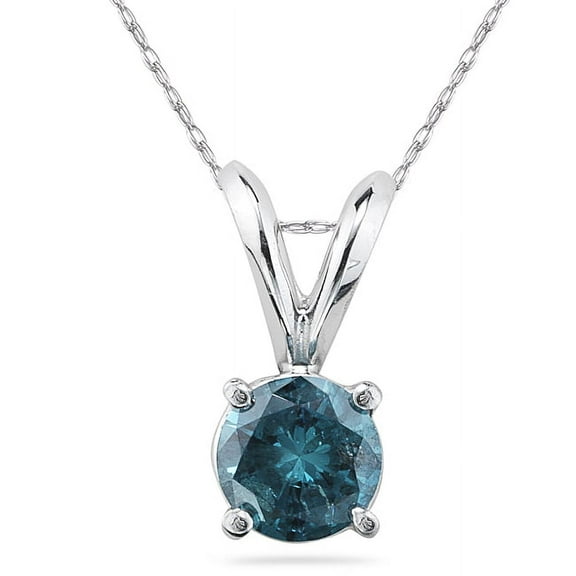 SZUL Women's 1/4 Carat Round Blue Diamond Solitaire Pendant in 14K White Gold