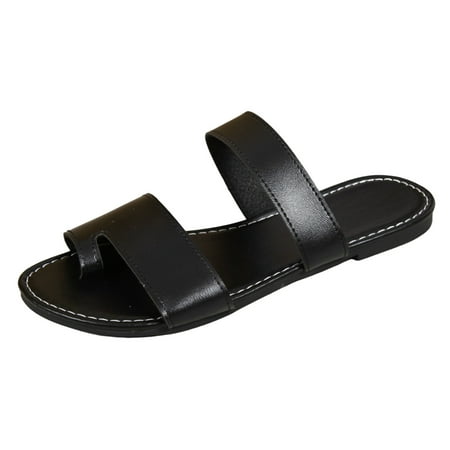 

Youmylove Women Fashion Round Head Set Toe Casual Flat Bottom Anti-Slip Large Size Sandals Slippers Summer Comfy Beach Outdoor Walking Footwear