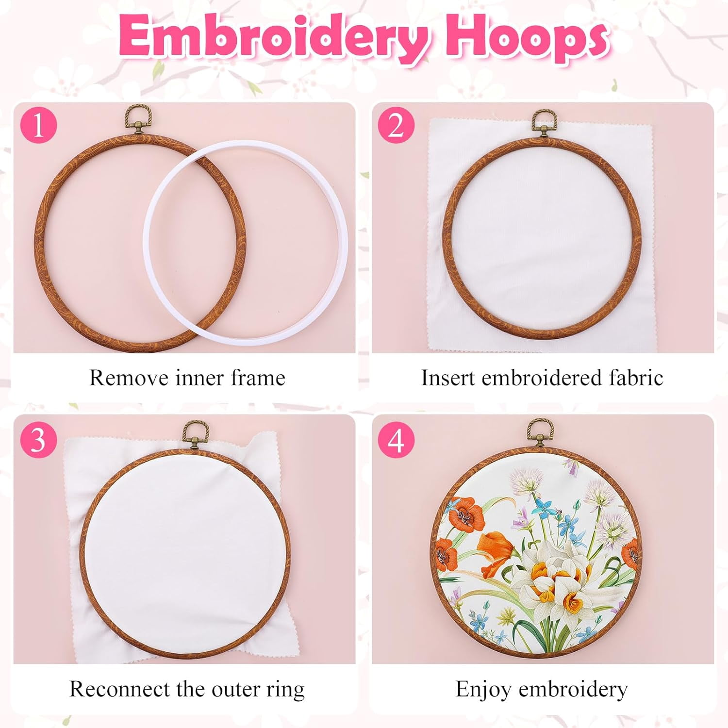 9 Pcs Embroidery Hoop Set, Mixed Shapes Circle Oval Octagonal Embroidery Frame, Imitated Wood Plastic Cross Stitch Frame for DIY Sewing Craft Wall Decor, Small to Large Sizes