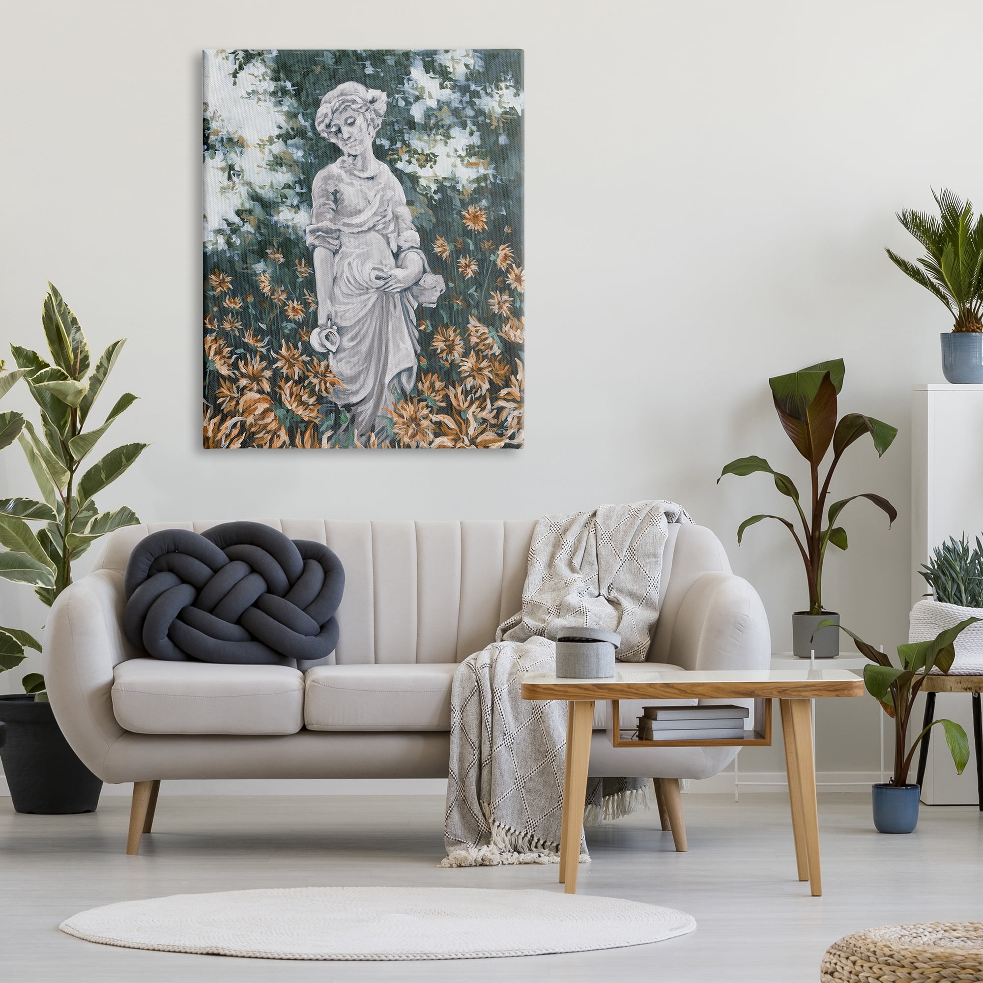 Stupell Industries Graceful Garden Woman Statue Surrounded Flower Blossoms Painting Gallery Wrapped Canvas Print Wall Art, Design by Hollihocks Art