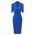 thumbnail image 1 of Vestido de tubo Allegra K cuello en V manga corta Bodycon midi Azul real L, 1 of 6