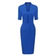 thumbnail image 1 of Vestido de tubo para mujer con cuello en V, manga corta, trabajo, oficina, bodycon, vestidos midi Azul real S, 1 of 6