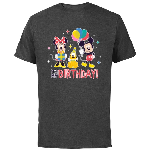 Disney Mickey Mouse Minnie and Pluto It’s My Birthday Cute - Short Sleeve Cotton T-Shirt for Adults - Customized-Charcoal