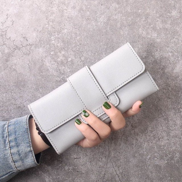 Cartera larga para mujer, cartera triple, cartera multifuncional de piel sintética, cartera sencilla y moderna