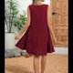 thumbnail image 4 of Vestido de Verano para Mujer, Color Liso, Cuello Redondo, Plisado, Sin Mangas, con Bolsillos, Color Vino Tinto, Talla S, 4 of 9