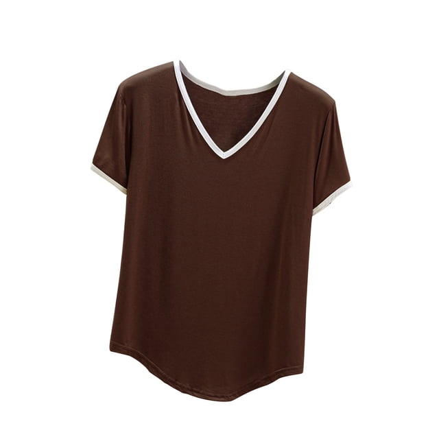 Birdeem Womens V-Neck Solid Color Short Sleeved Loose T-Shirt Short Sleeved V-Neck Top/Shirt