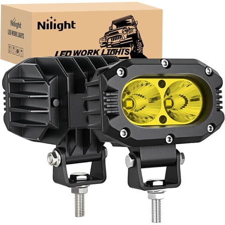 Nilight LED Pod Light 24W 4 Inch 2PCS Yellow Flood Beam Driving Lights Pods IP67 Waterproof Auxiliary Offroad Lighting for Truck Tractor SUV ATV UTV Golf Cart Boat Motorcycle Dirt Bike