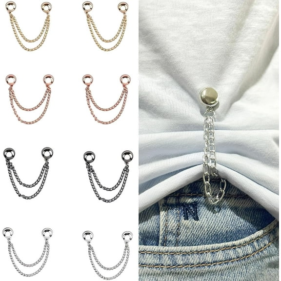 8PCS Magnetic Clothing Clips - Multi-Function Magnetic Buttons with Chain, Strong Magnet Pin for T-Shirt Shortening, Fixing Scarves, Hijab, Collar, Pants Hems & More, Brooch Pin & Sewing Clips in One