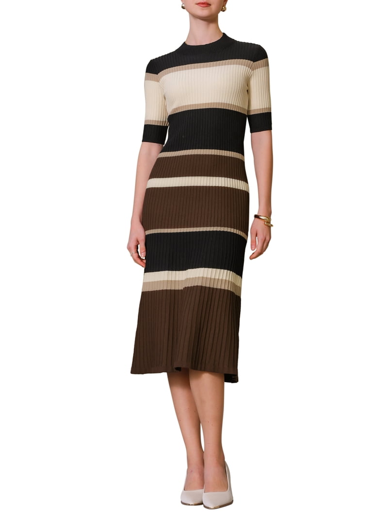 ribbed knit striped dress Jluxlabel Women's Striped Rib Knit Dress