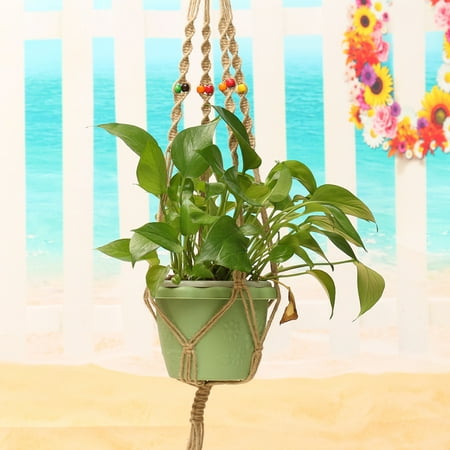 42'' Jute Macrame Plant Hanger Pot Holder Basket With Hanging Ring & Beads Indoor & Outdoor Decorative Flower 107cm Home