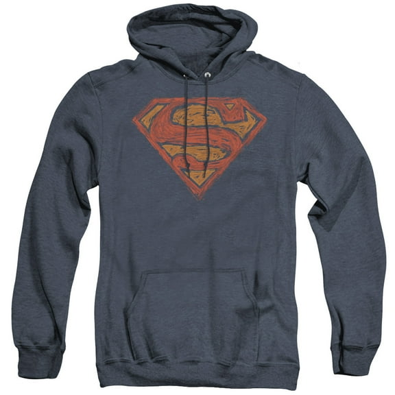 Superman Messy S Adult Heather Hoodie Sweatshirt Navy