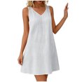 thumbnail image 4 of Zynoxe Mini Dresses for Women Summer V-neck Sleeveless Hollow Out Strap Sundress Casual Ventilate Peasant Gauze Lounge Beach Dresses White L, 4 of 9