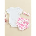 thumbnail image 4 of Kiapeise 3Pcs Newborn Baby Girl Letters Print Short Sleeve Bodysuit Top Tassel Shorts Headband Summer Outfits, 4 of 8