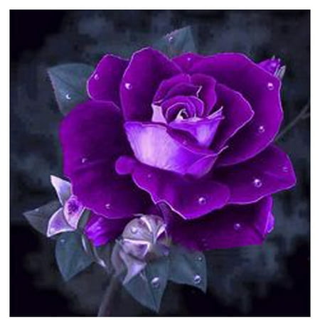Picture Stitch - Rhinestone DIY Painting Diamond Purple Rose Cross-stitch School Wall Decor Embroidery Picture Needlework Stitchwork Drawing