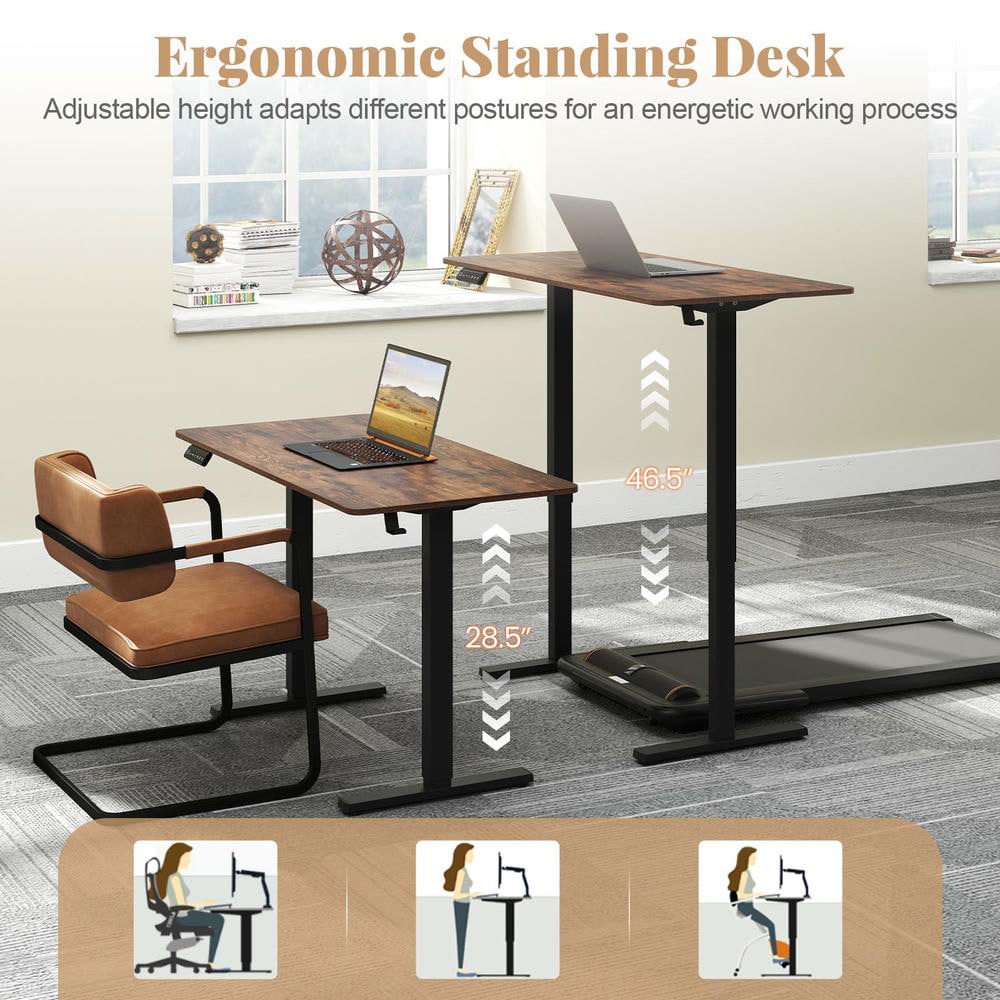 Resenkos 48x24 Inch Electric Standing Desk with 3 Memory Height Settings - Rustic Brown