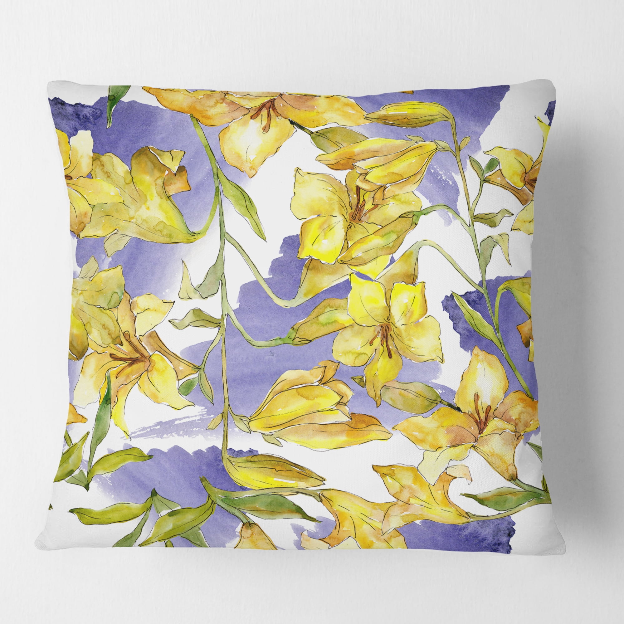 Designart Retro Handdrawn Poppies V' Mid-Century Modern Throw Pillow - 16x16