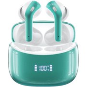 Wireless Earbuds Bluetooth 5.4 Headphones 60H Playtime Bass Stereo Ear Buds with Noise Cancelling Mic LED Display Earbud & in Ear Earphones IP7 Waterproof for Laptop Pad Phones Workout Royal Green M
