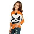 thumbnail image 5 of Girls Halloween Shirt Pumpkin Bat Print 3/4 Sleeve T Shirt Cute Graphic Tee Spooky Season Fall Halloween Outfit Kids Casual Top,2-3 Years,Saffron, 5 of 6