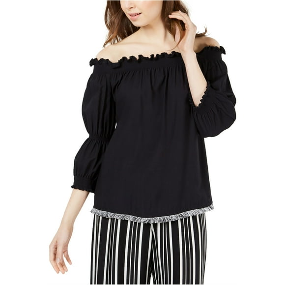 Trina Turk Womens Ragtime Peasant Blouse, Black, X-Small
