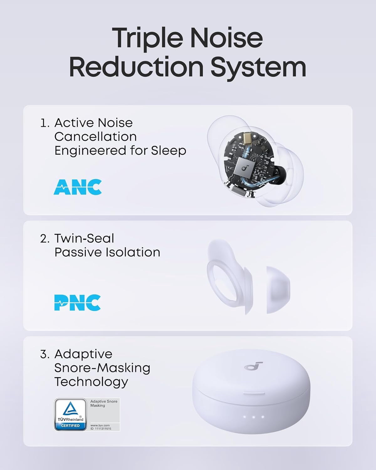 Soundcore Sleep A30 Special by Anker, Sleep Earbuds, ANC, Passive Isolation, Snore Masking, Extensive Sleep Audio, Ultra Comfort for Side Sleepers, 8-10H Playtime