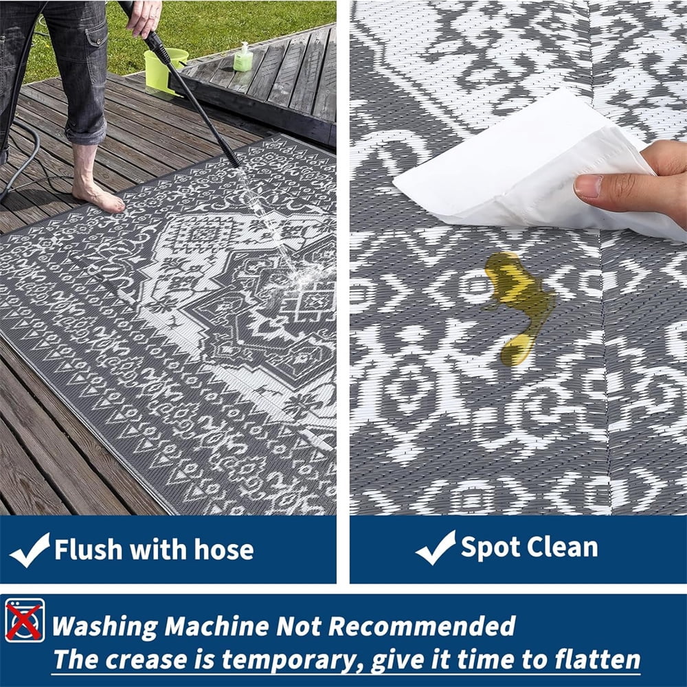 Outdoor Rugs8x10ft/9x12ft/10x14ft/9x18ft/10x20ft Waterproof Portable for Patio, Reversible Outdoor Plastic Straw Rug for Camping, RV Mat Modern Plaid Outdoor Rugs for Porch, Deck, Backyard, Balcony,