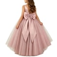 thumbnail image 2 of Girls Princess Dresses Cozy Satin Tulle,V Neck Back Big Bow Floor Length Wedding Flower Party Pageant Gown Pink 3-4Years, 2 of 7